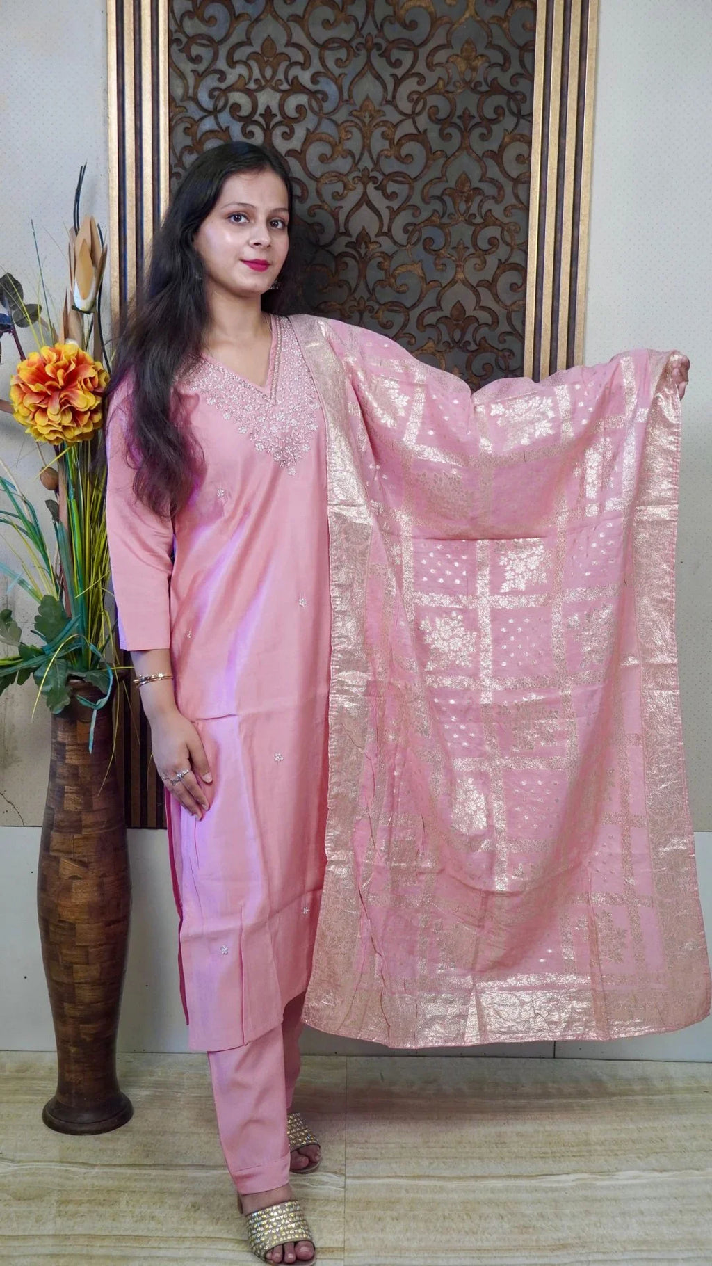Baby Pink Heavy Silk Dupatta – Soft Pastel Elegance in Luxe Silk