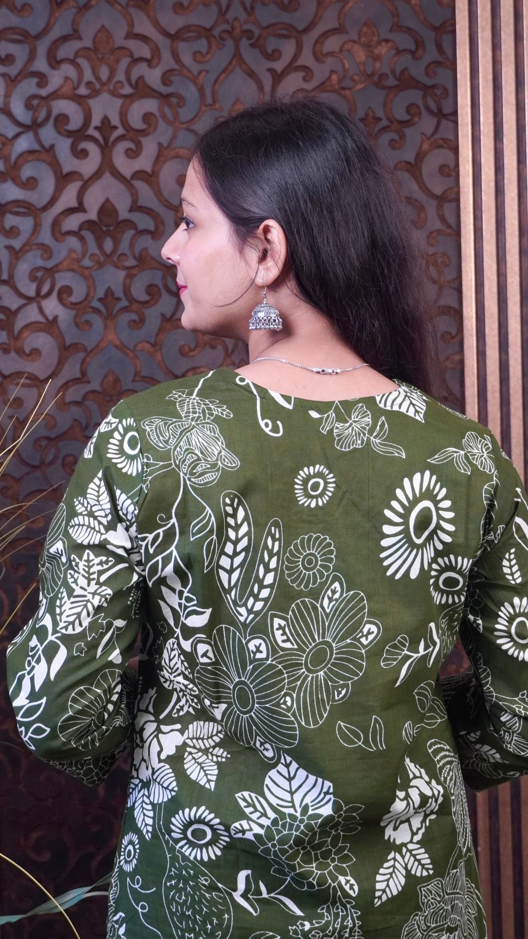 Dark Green Printed Cotton Dupatta set – Timeless Elegance in Serene Tones