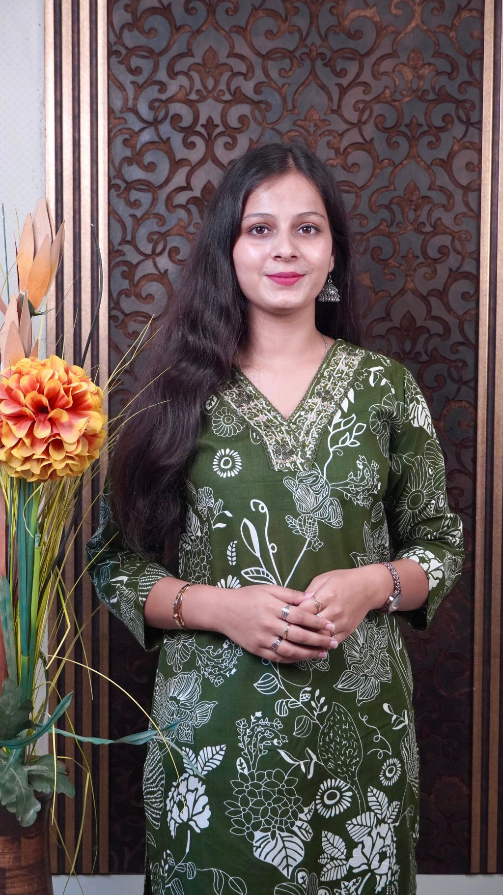 Dark Green Printed Cotton Dupatta set – Timeless Elegance in Serene Tones