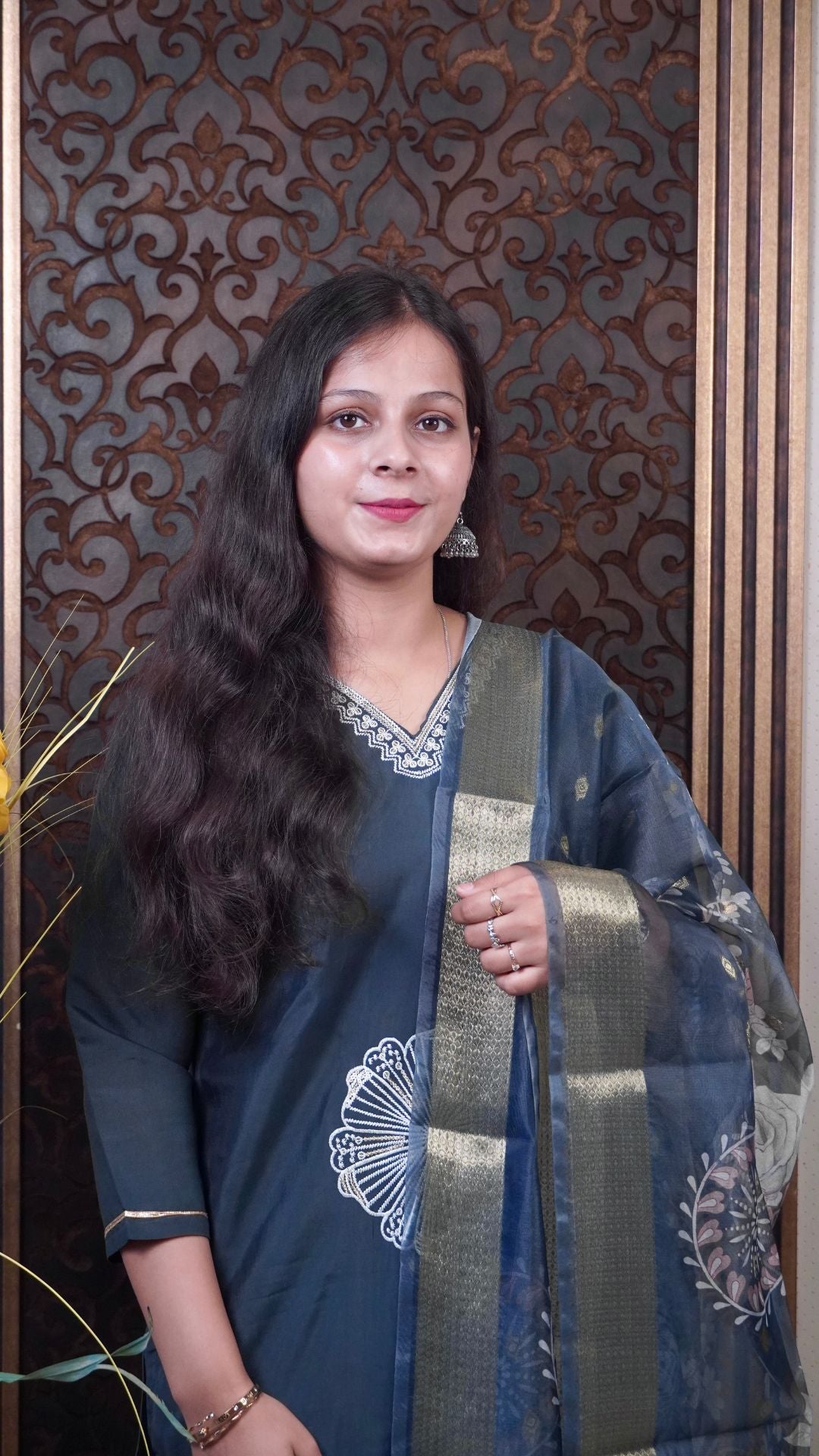 Dry Grey Embroidered organza Dupatta set – Subtle Sophistication in Soft Grey