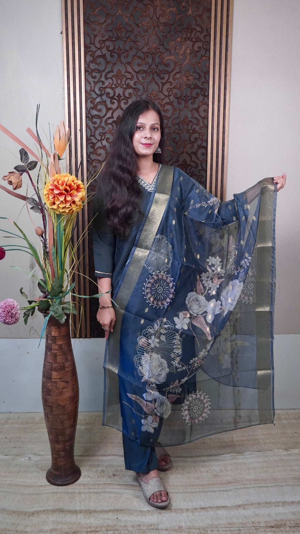 Dry Grey Embroidered organza Dupatta set – Subtle Sophistication in Soft Grey