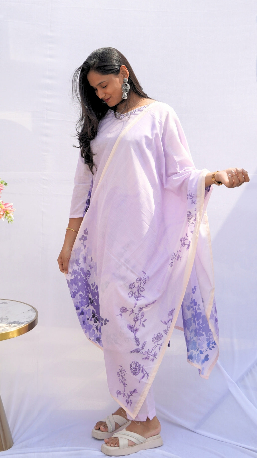 Pure Mul Cotton 3-Piece Kurta Set with Pearl Work