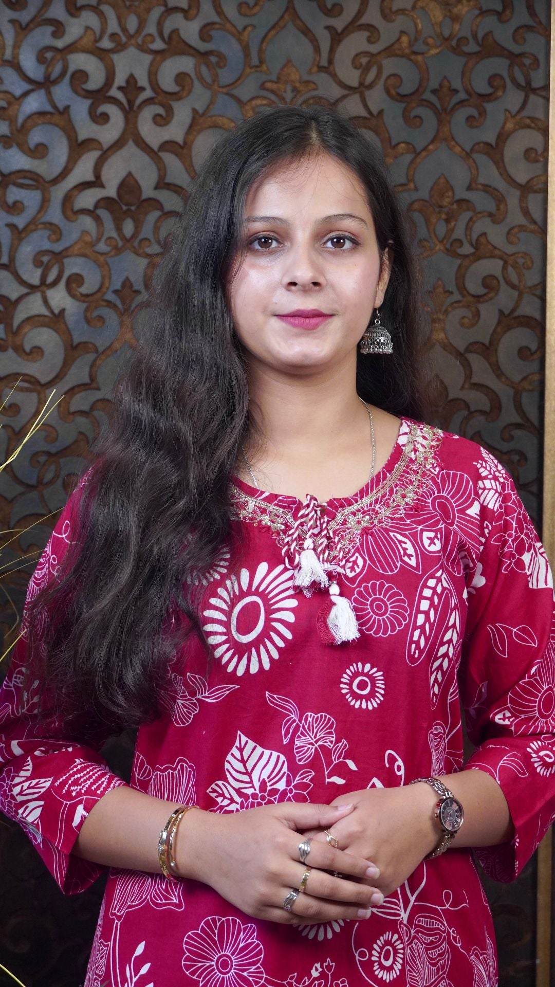 Red Printed Cotton Dupatta set– Vivid Charm in Breathable Silhouettes