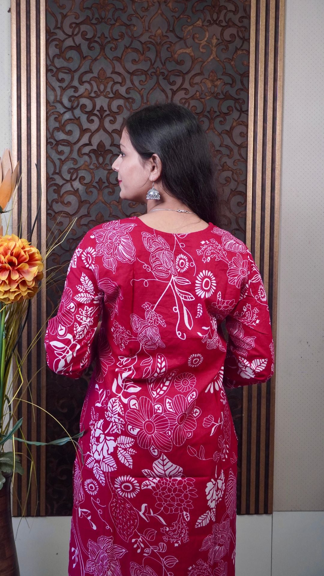 Red Printed Cotton Dupatta set– Vivid Charm in Breathable Silhouettes