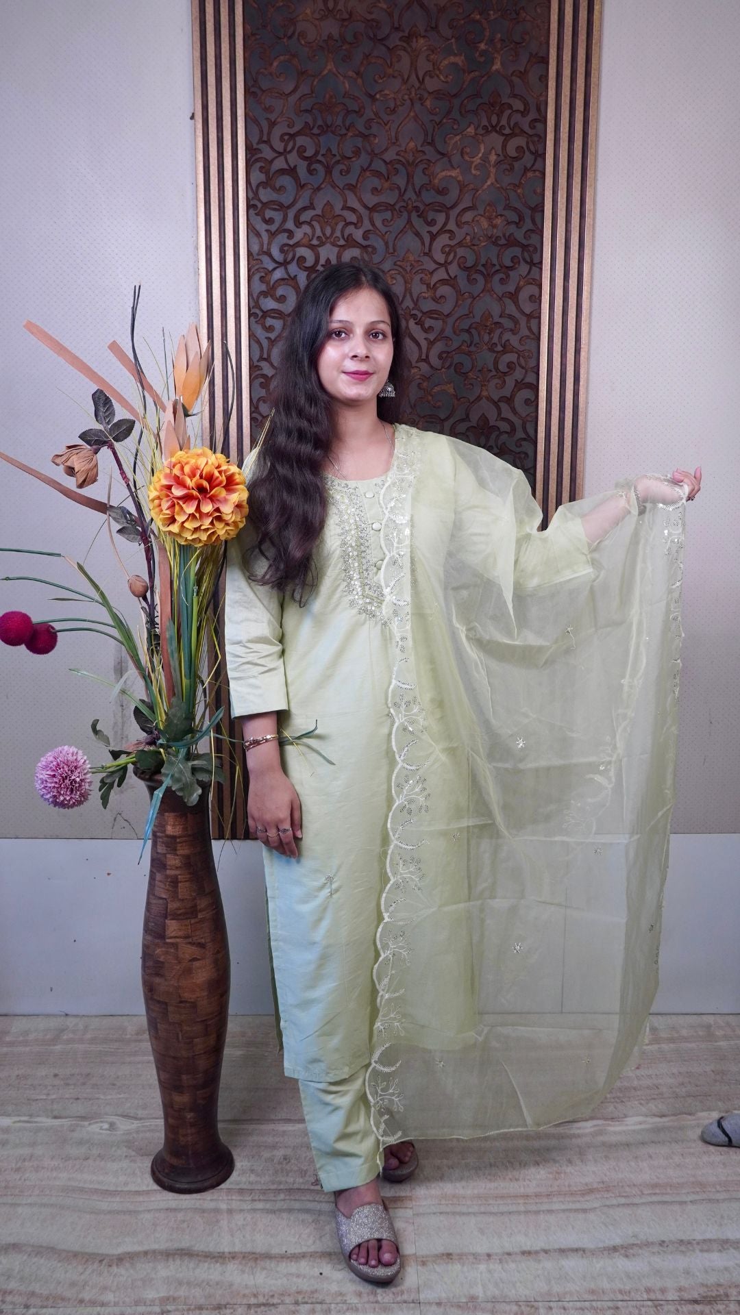 Light Green Heavy Silk Dupatta set – Serene Elegance in Rich Silk