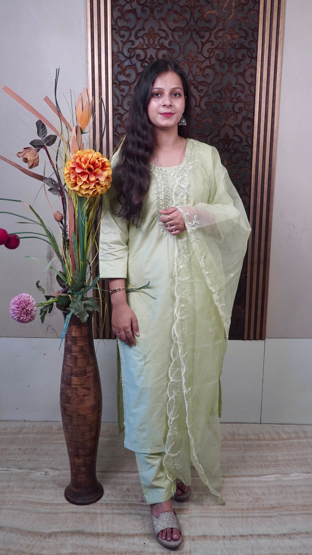 Light Green Heavy Silk Dupatta set – Serene Elegance in Rich Silk
