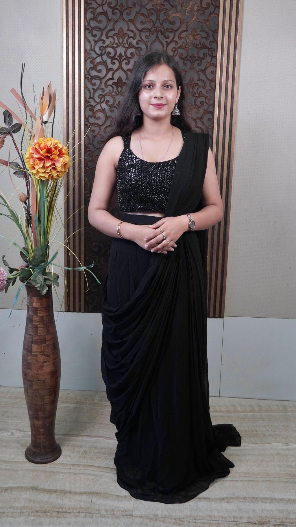 Black Draped Sequin Saree – Glamorous Evening Statement