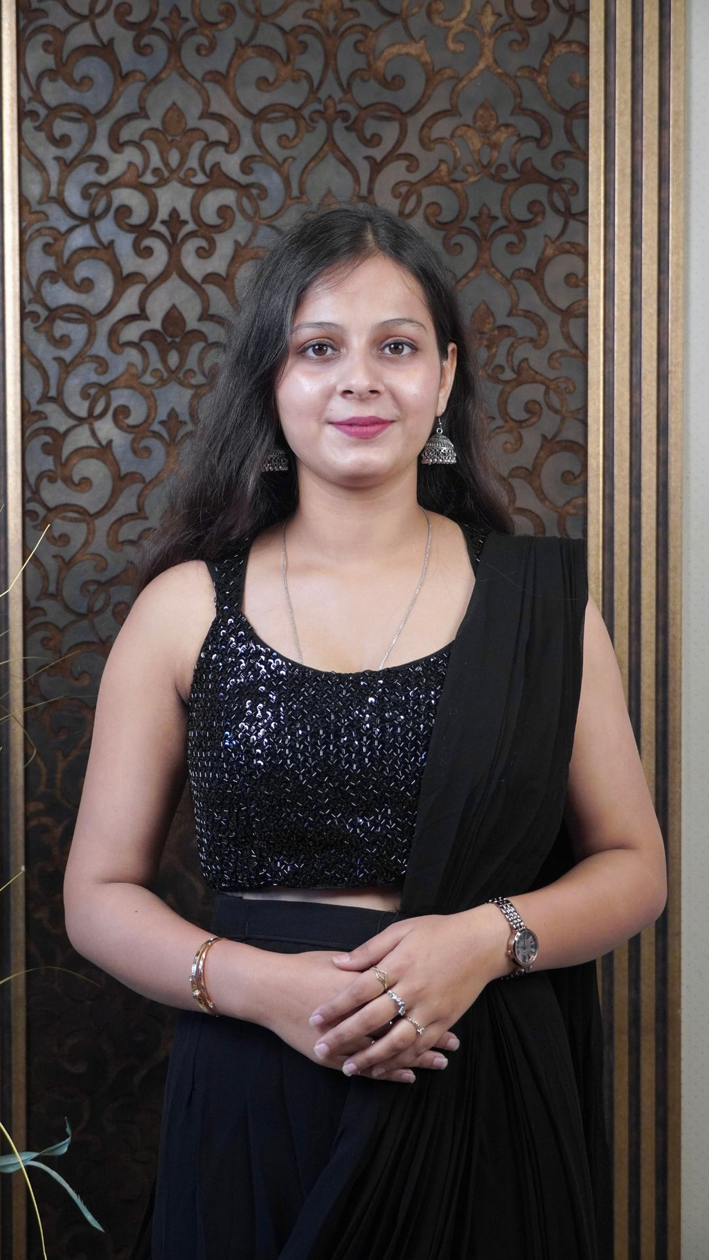 Black Draped Sequin Saree – Glamorous Evening Statement