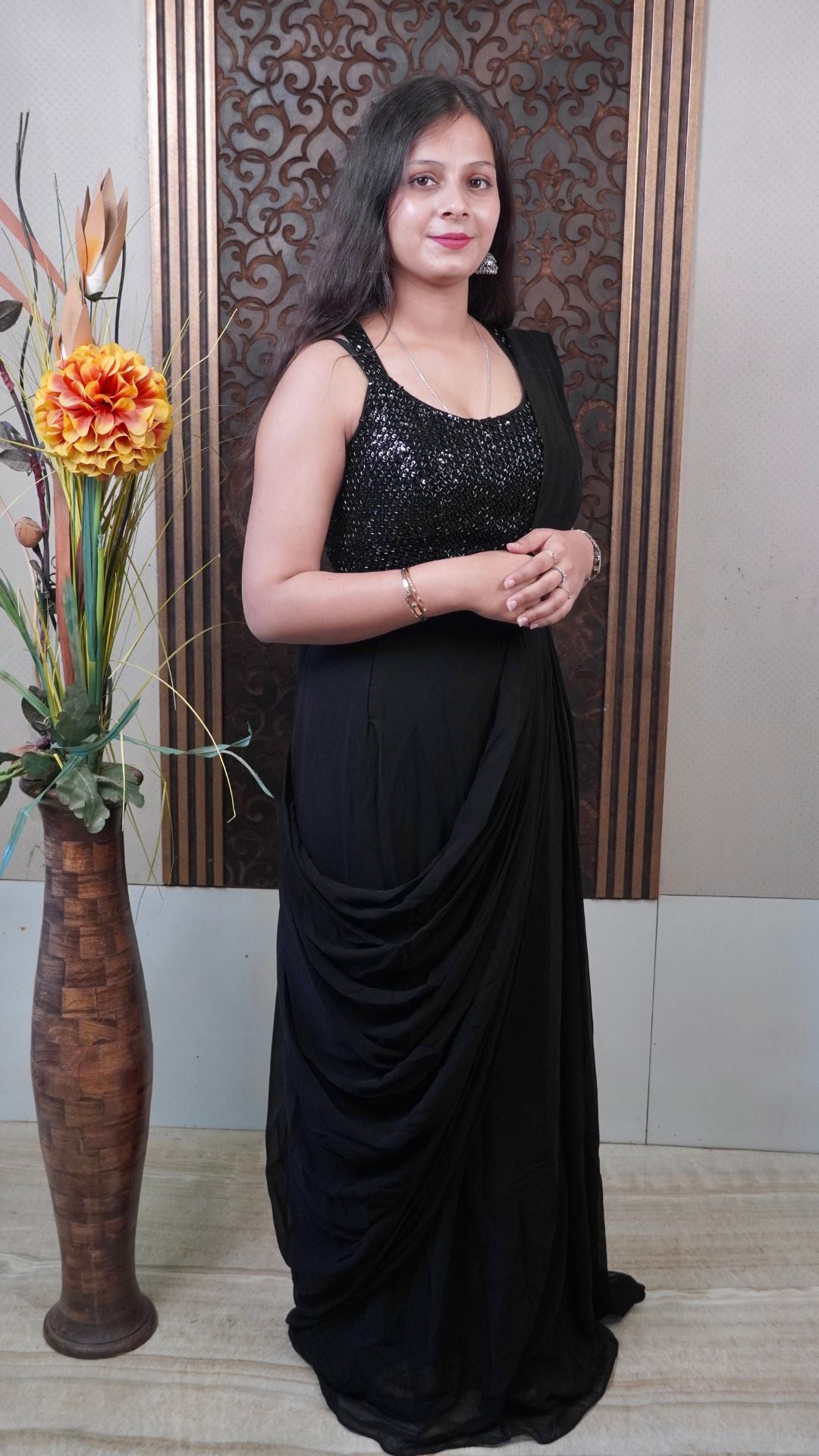 Black Draped Sequin Saree – Glamorous Evening Statement