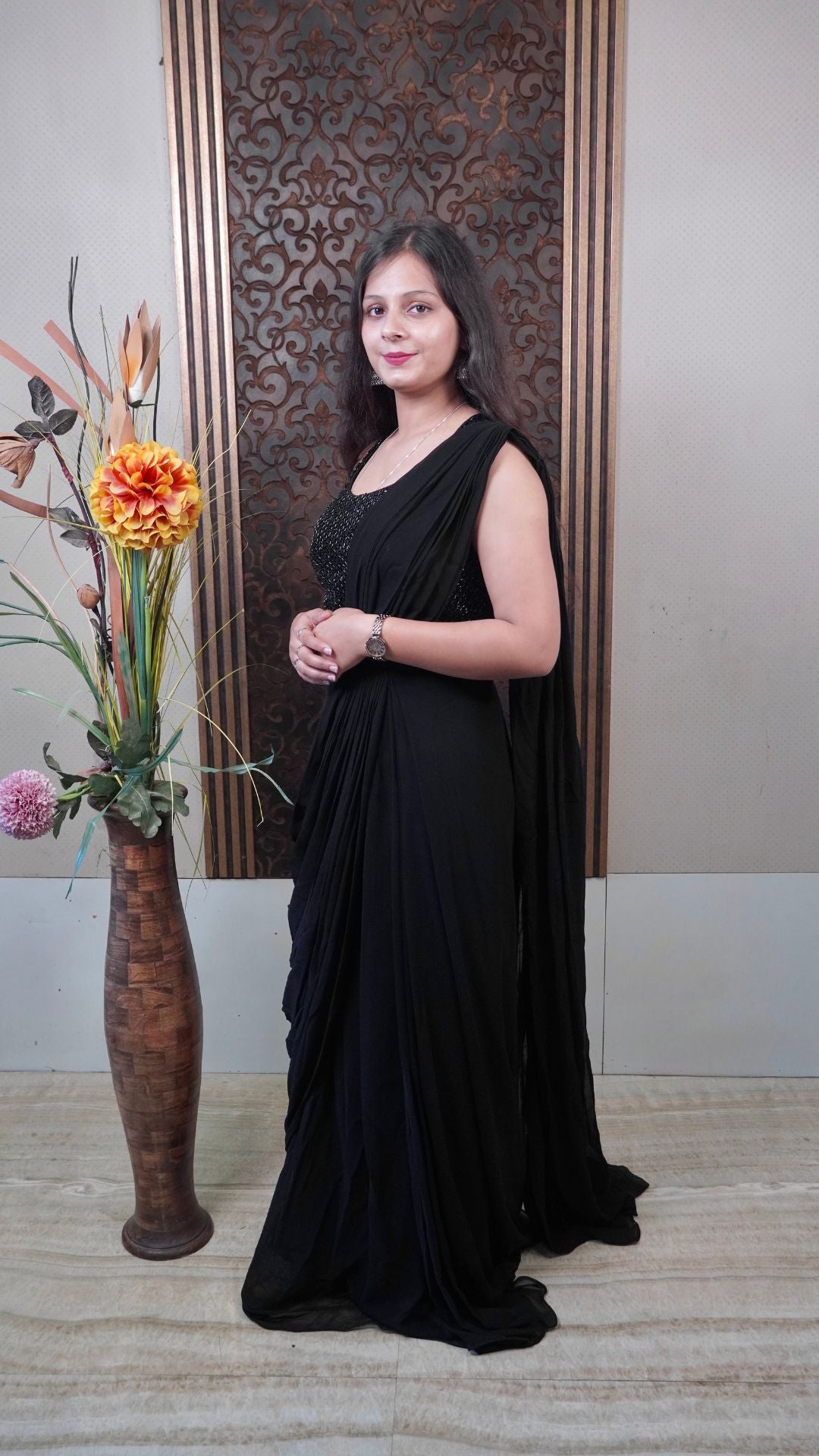Black Draped Sequin Saree – Glamorous Evening Statement