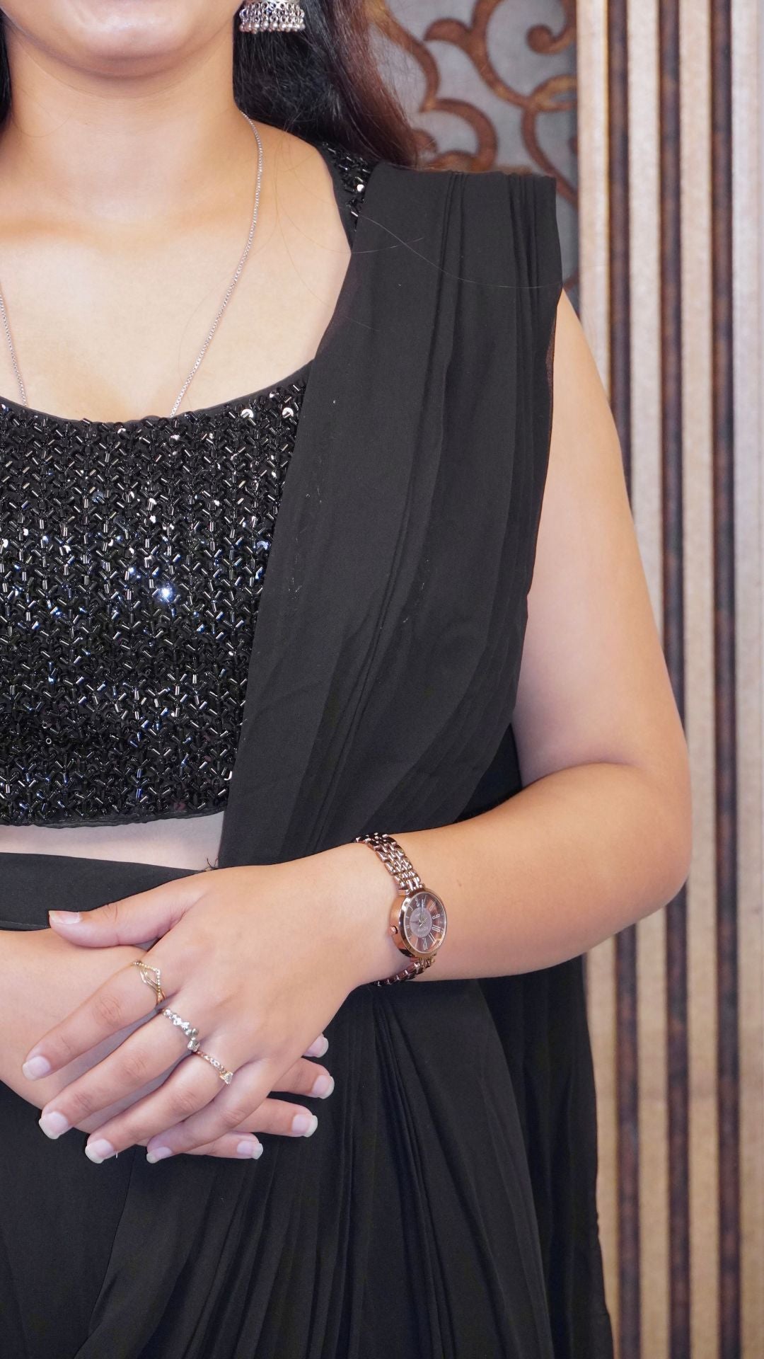 Black Draped Sequin Saree – Glamorous Evening Statement