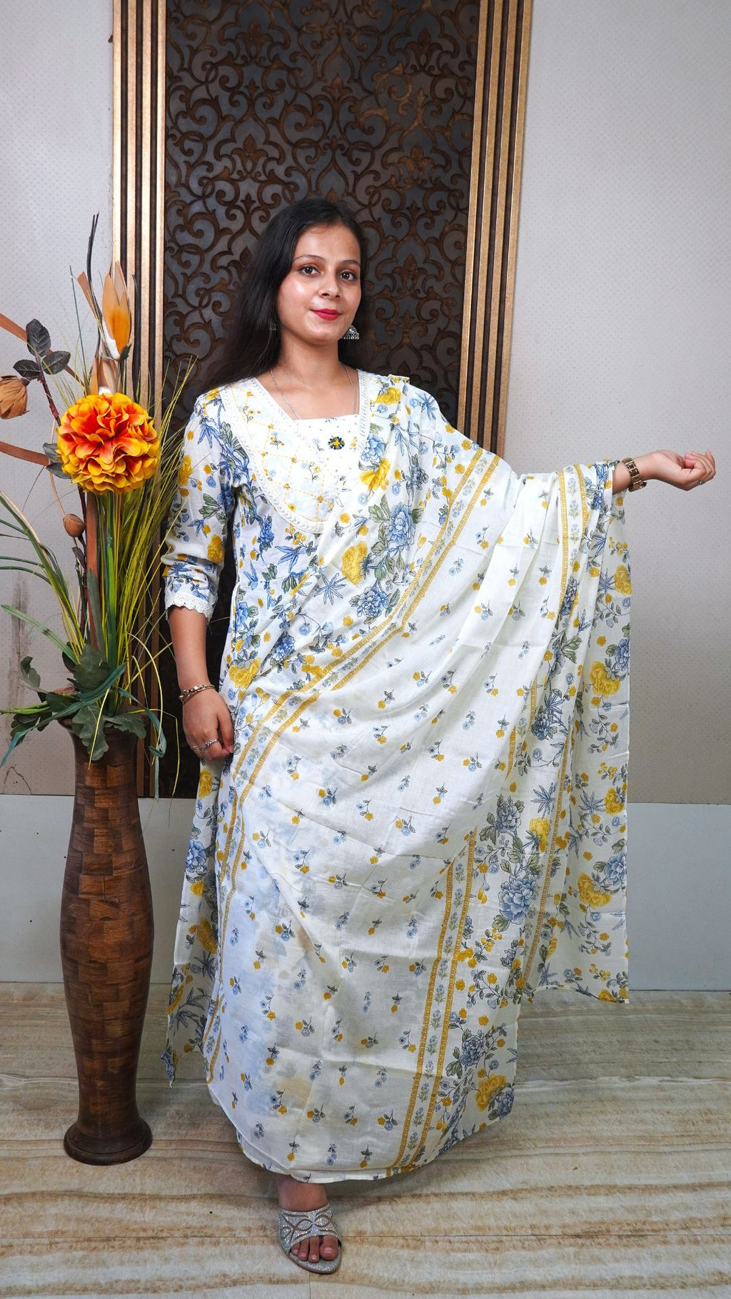 Off White A Line Anarkali Duptta Set