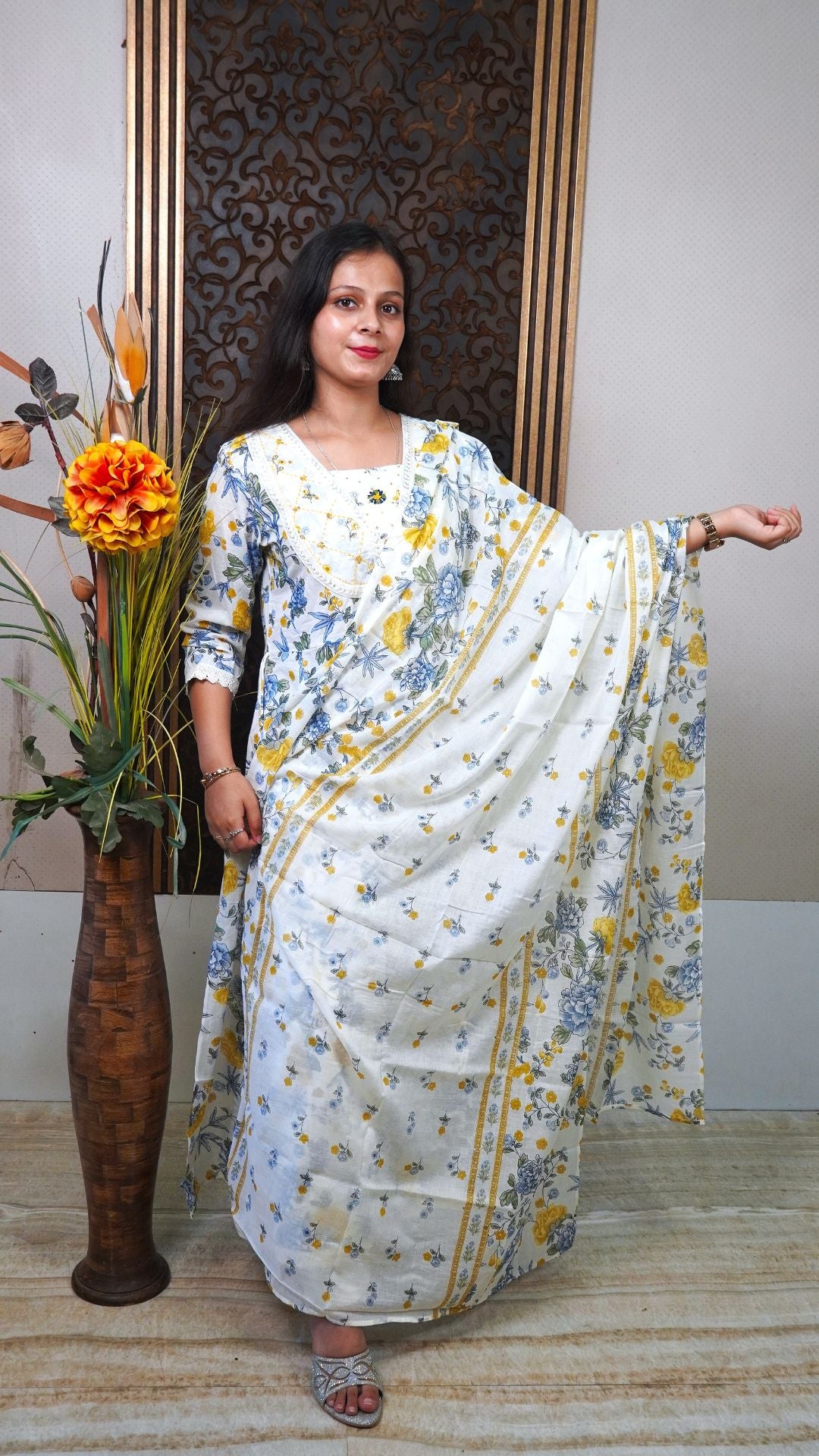 Off White A Line Anarkali Duptta Set
