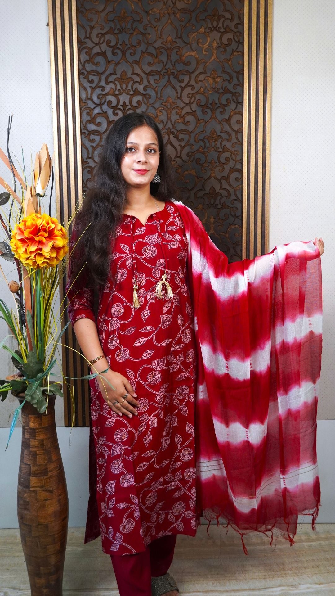 Maroon Printed Rayon Dupatta set – Regal Style with Luxurious Flow