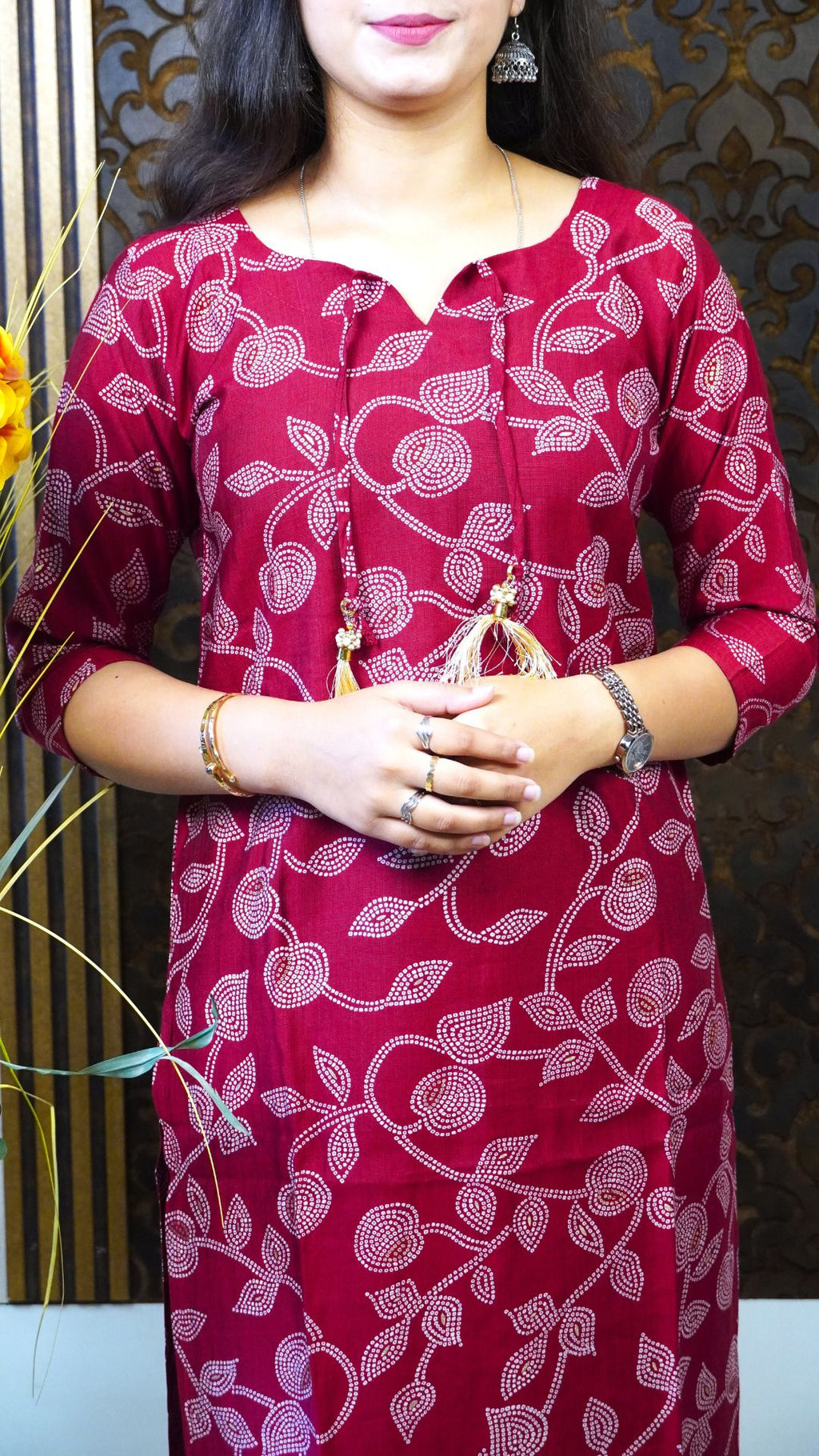 Maroon Printed Rayon Dupatta set – Regal Style with Luxurious Flow