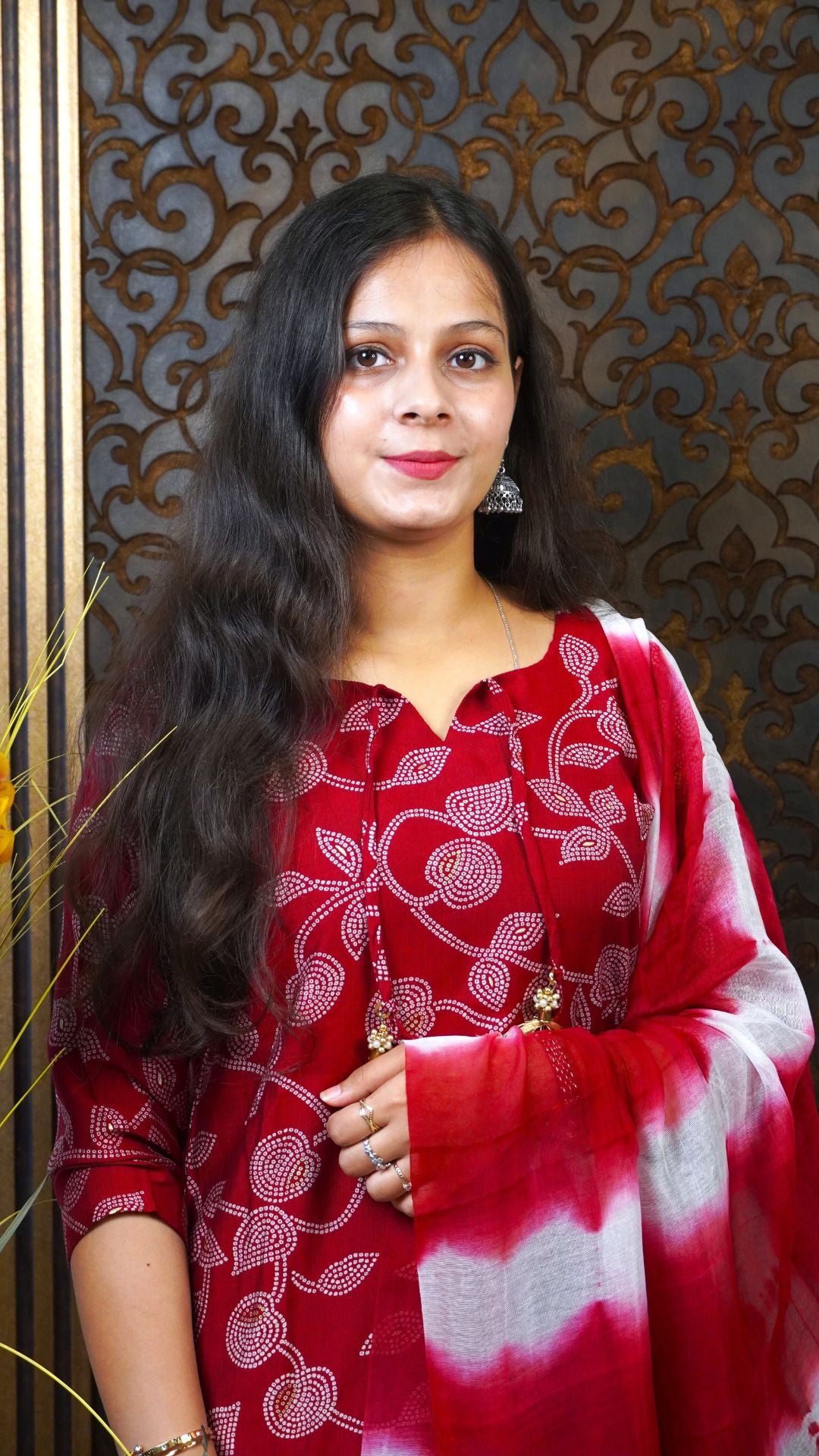 Maroon Printed Rayon Dupatta set – Regal Style with Luxurious Flow