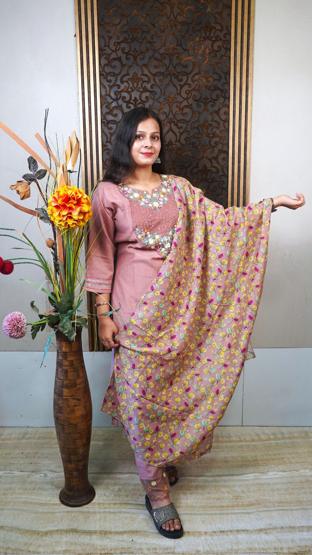Mauve Heavy Silk printed Dupatta set – Soft Royalty in Luxurious Silk