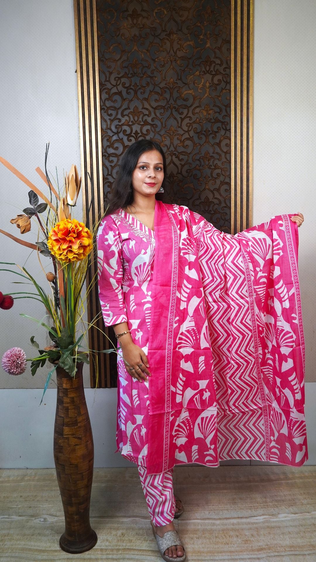 Pink Printed Cotton Dupatta Set– Delicate Charm in Breezy Comfort