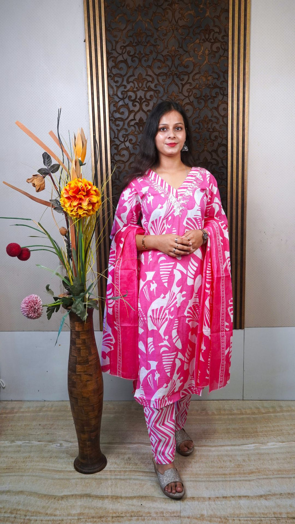Pink Printed Cotton Dupatta Set– Delicate Charm in Breezy Comfort
