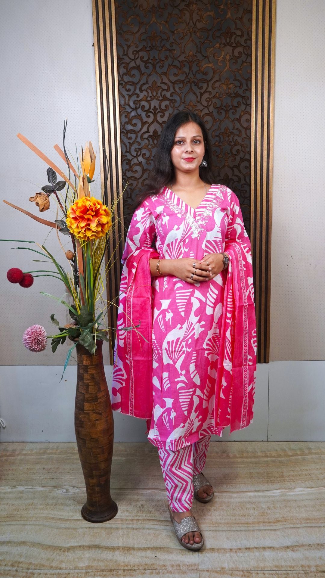 Pink Printed Cotton Dupatta Set– Delicate Charm in Breezy Comfort
