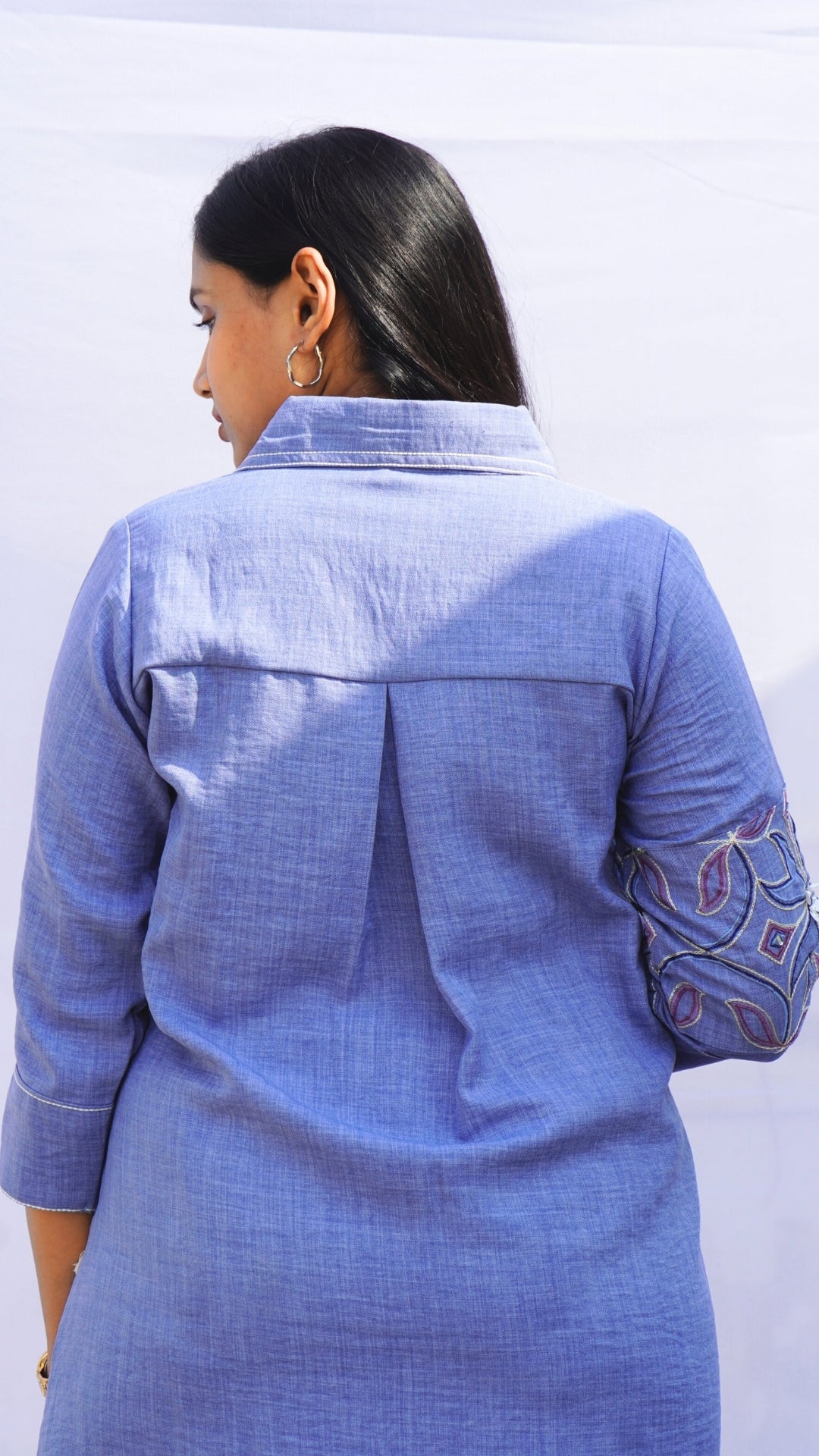 Blue Imported Fabric Embroidered Co-Ord Set in Denim Look