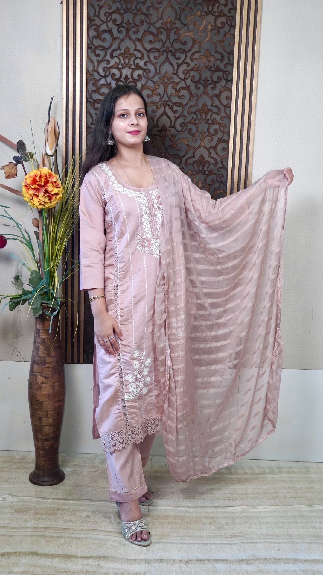 Beige Heavy Silk Dupatta Set – Luxurious & Elegant Ethnic Wear