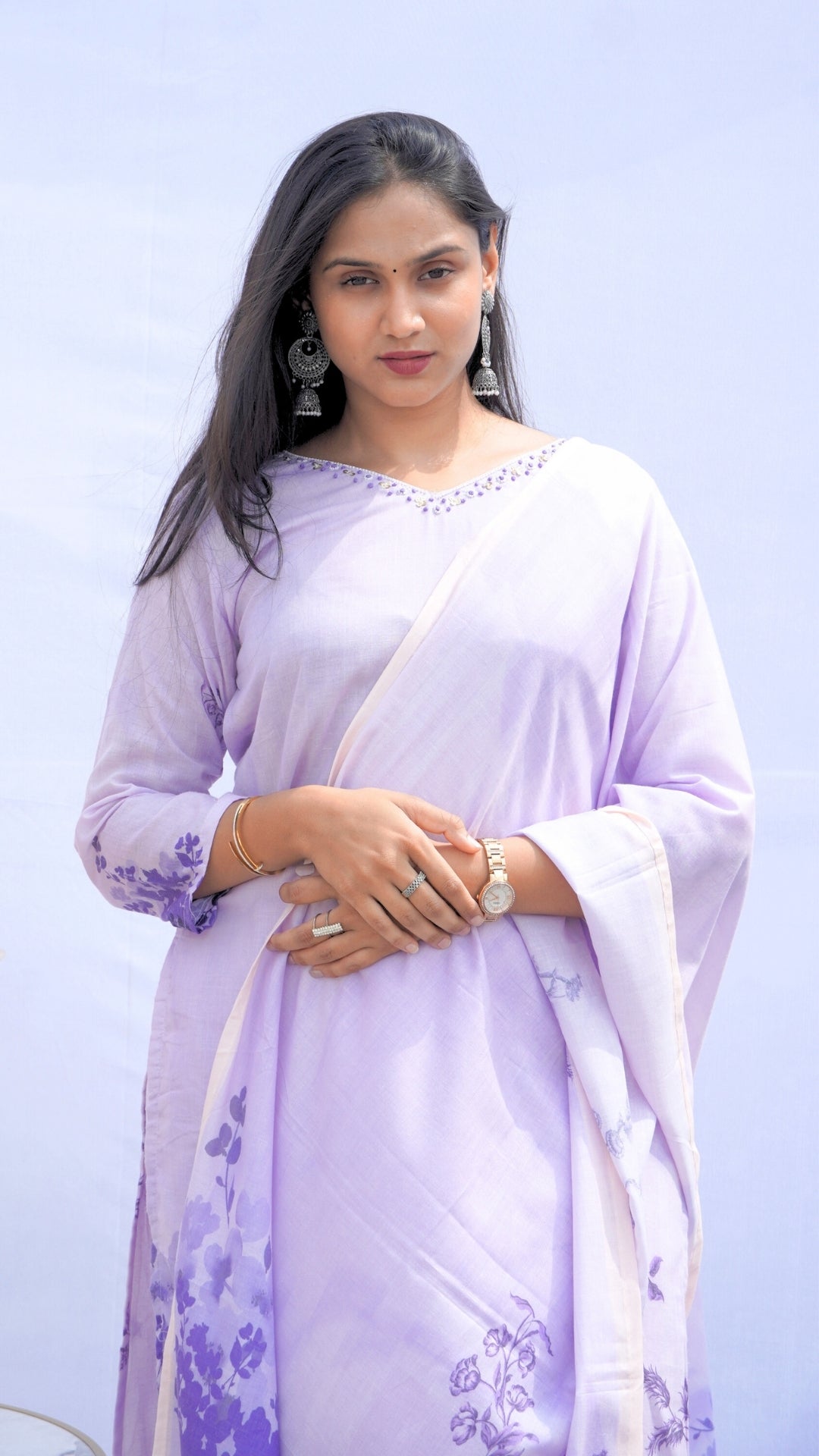 Pure Mul Cotton 3-Piece Kurta Set with Pearl Work