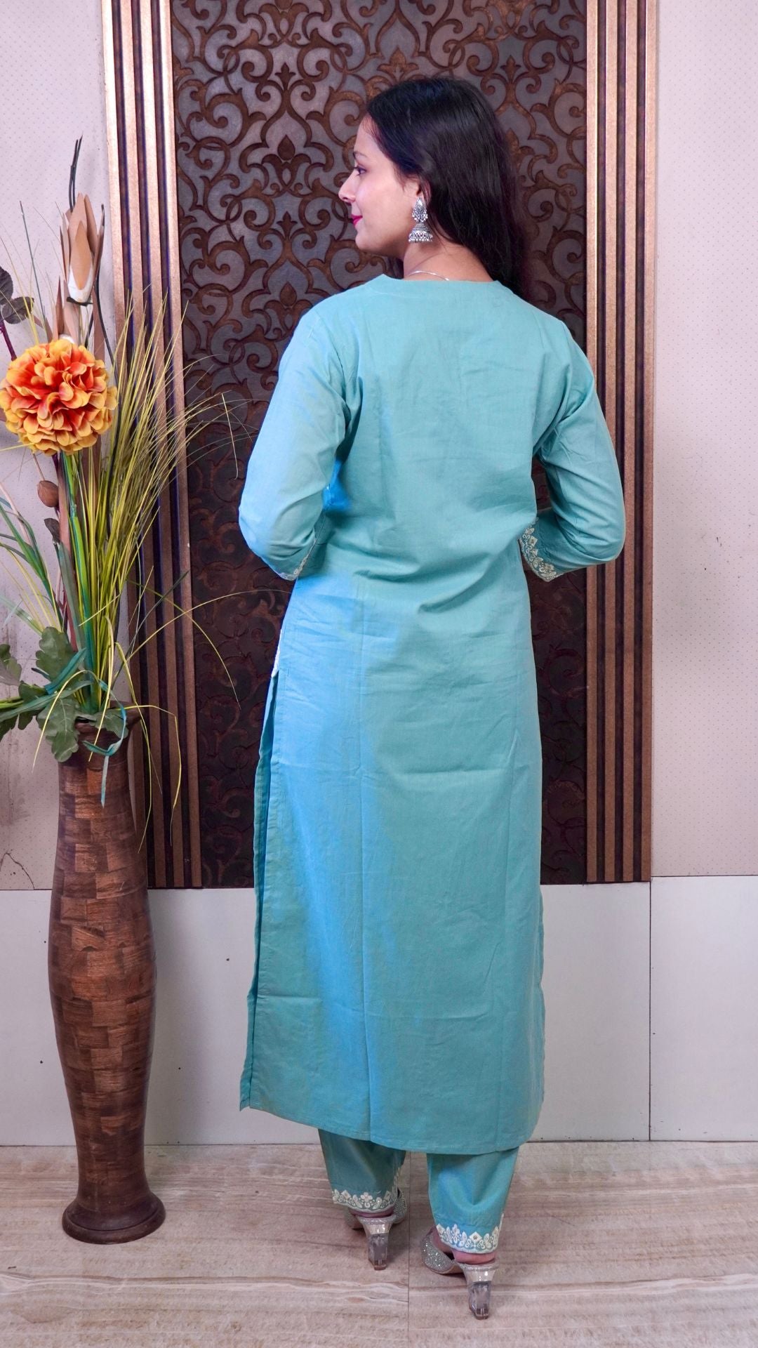 Sea Green Mal Cotton Heavy Embroidered Dupatta Set – Elegant Ethnic Accessory for Special Occasions