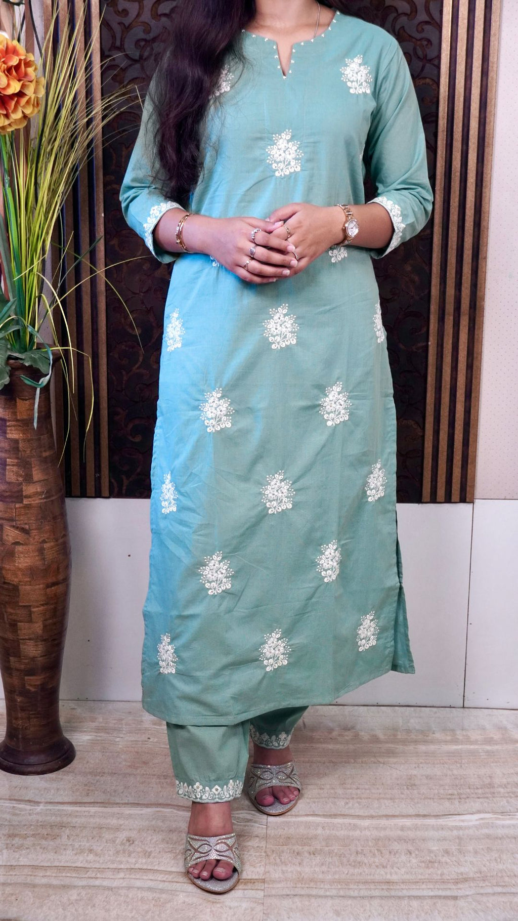 Sea Green Mal Cotton Heavy Embroidered Dupatta Set – Elegant Ethnic Accessory for Special Occasions