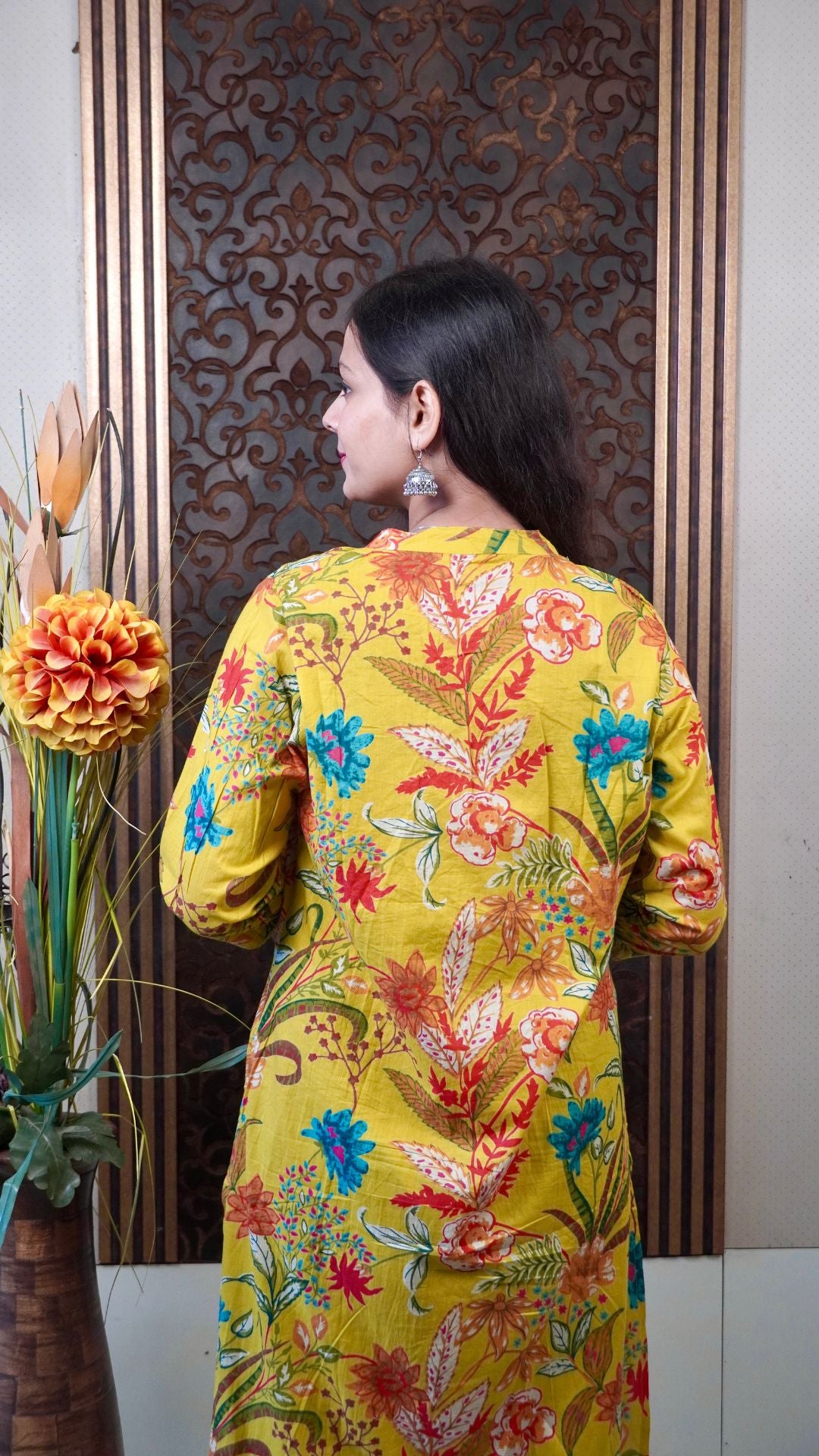 Elegant Mustard Floral Angrakha Dupatta Set – Traditional Charm Meets Modern Comfort