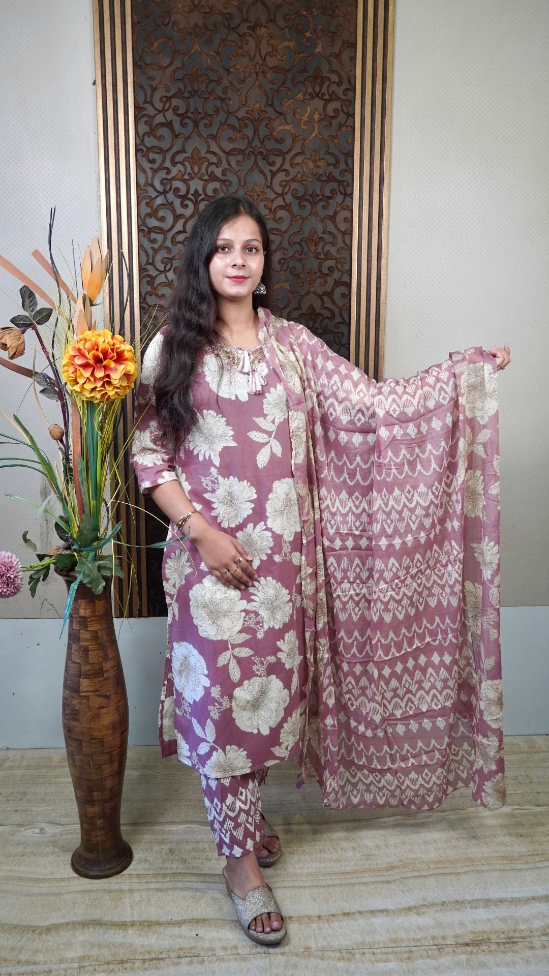 Mauve Printed Cotton Dupatta – Subtle Charm in Soft Cotton