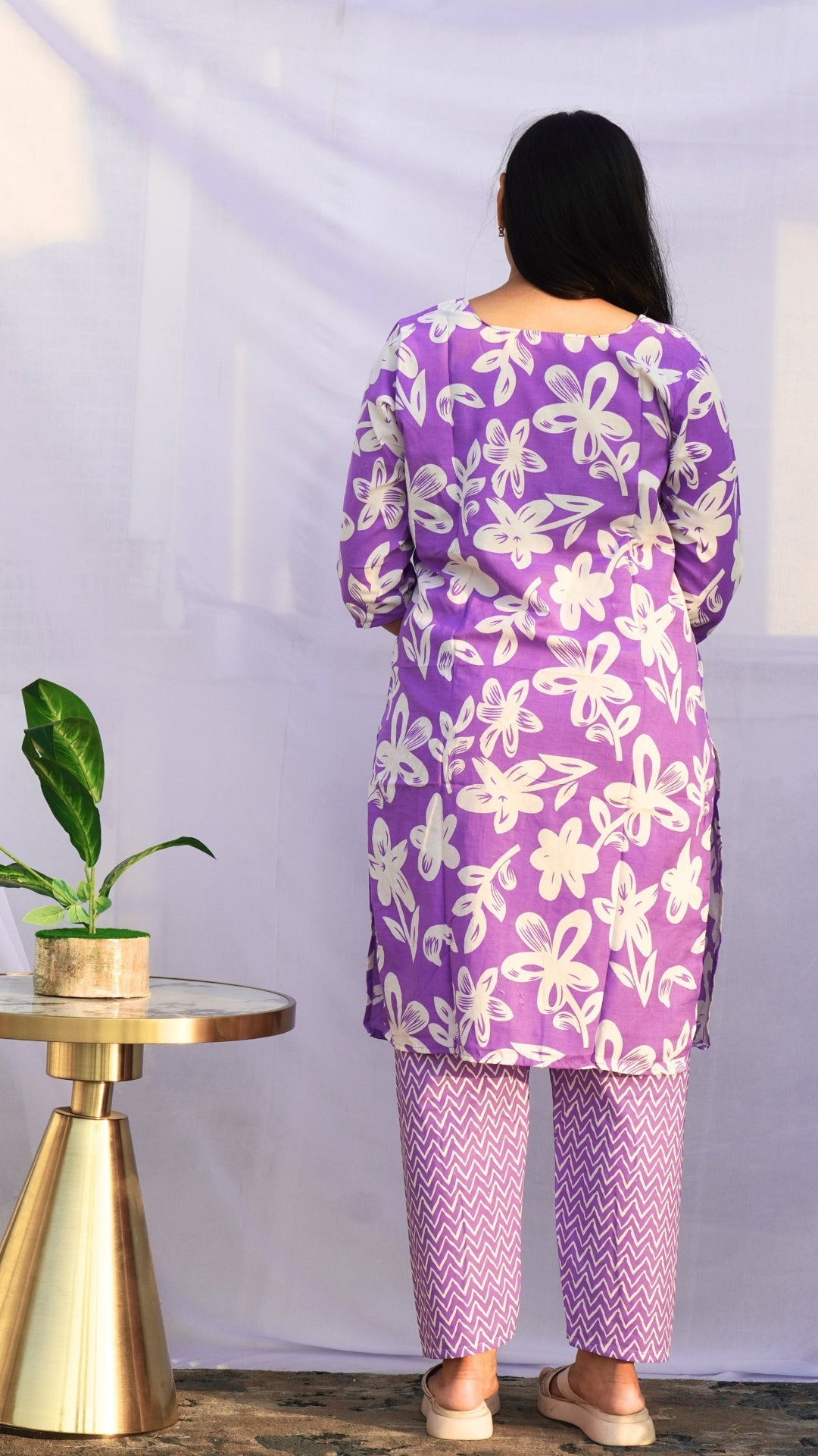 Lavender Floral Print Dupatta Set in Fancy Fabric
