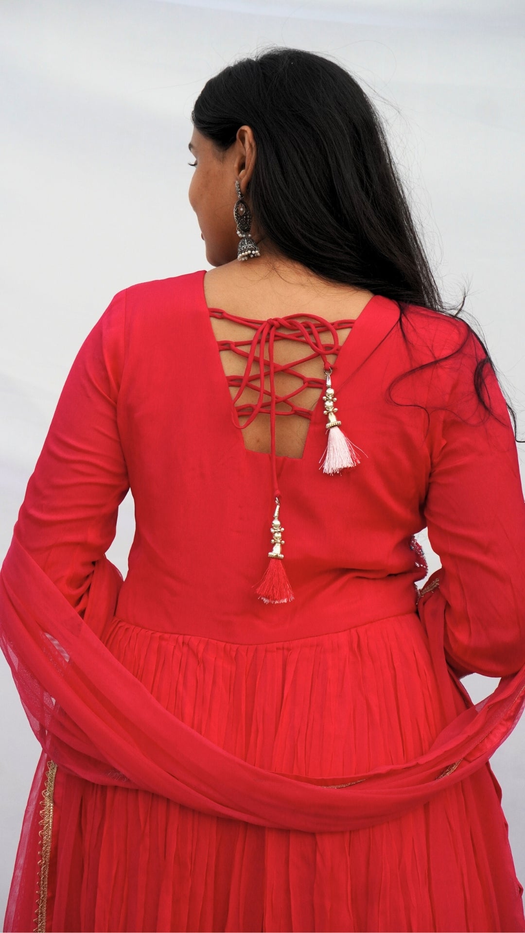 Hot Pink Pure Chinnon Partywear Gown with Dupatta – Thread & Pearl Embroidered Festive Dress for Women