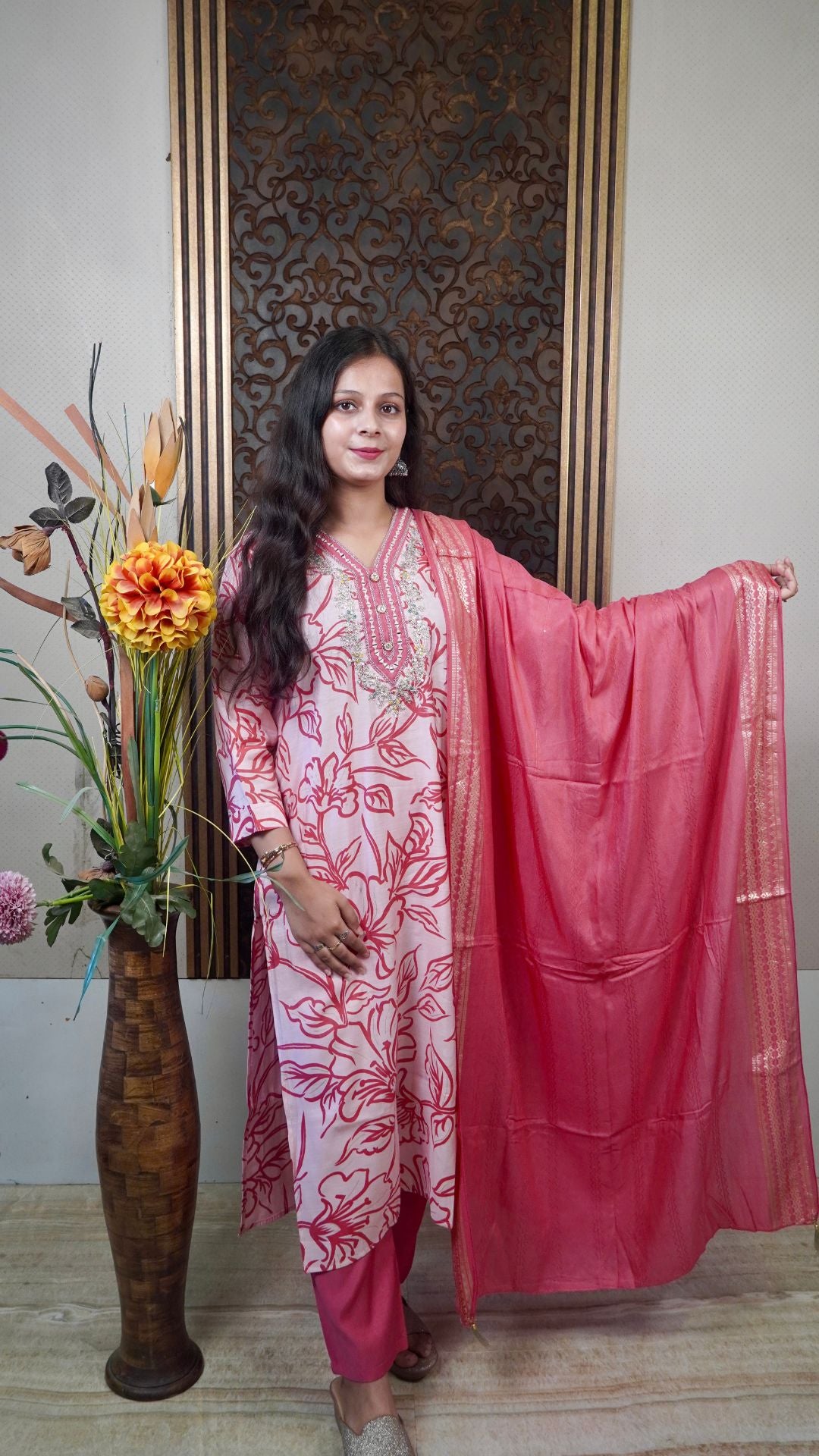 Mustard Muslin Silk Dupatta Set with Gota Patti – Ethereal Festive Wear