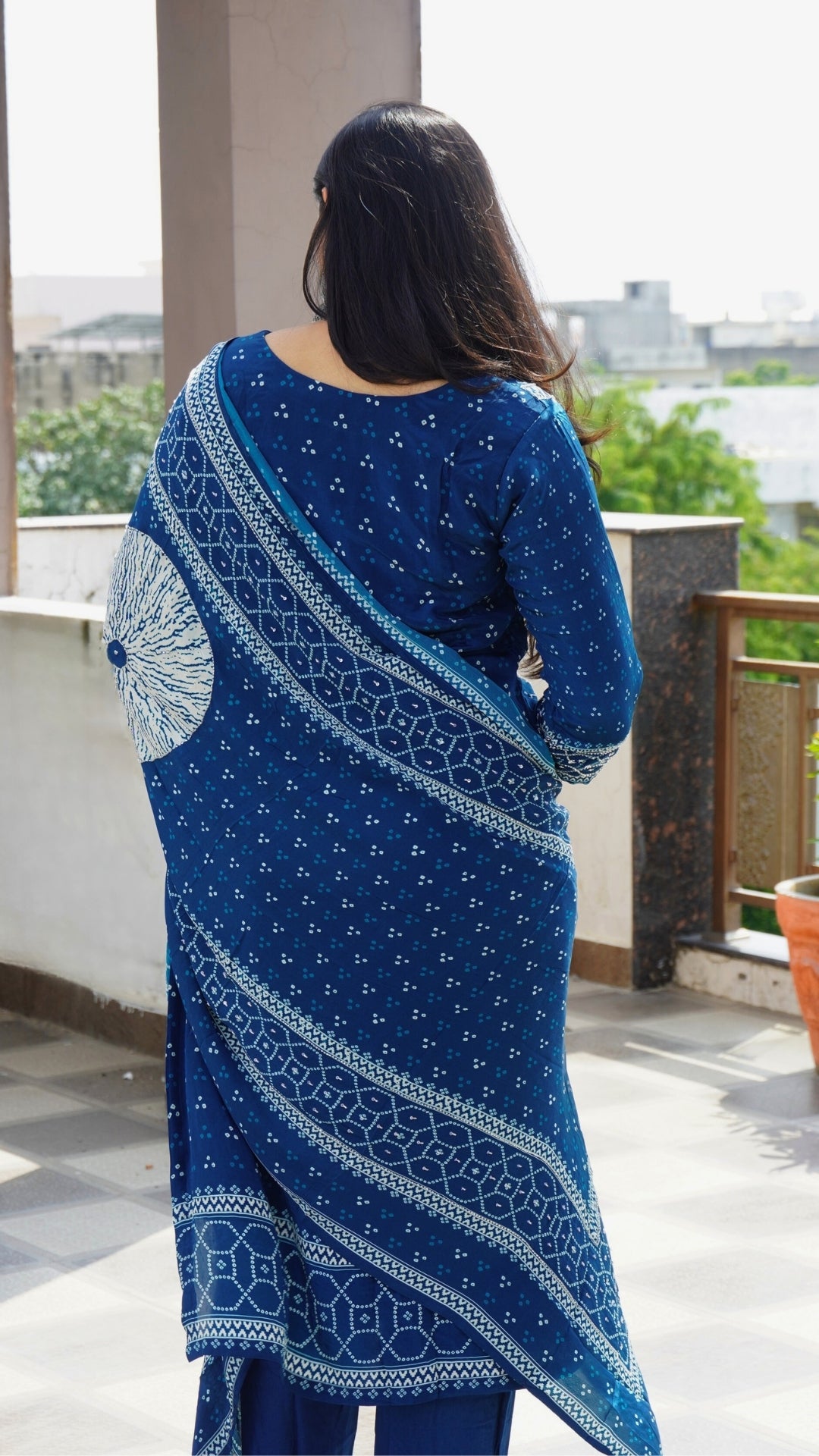 Pure Italian Silk 3-Piece Bandhani Kurta Set with Sequin Work
